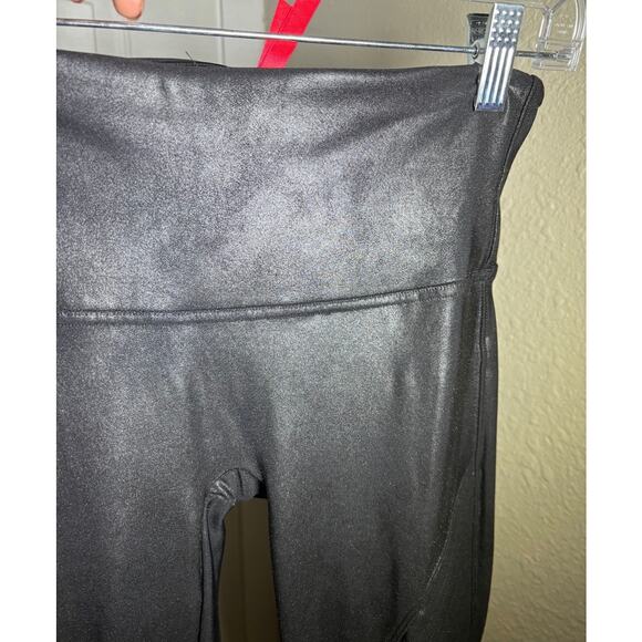 SPANX Black Faux Leather Leggings Pants High Rise Slimming Shapewear Size M - Picture 2 of 7